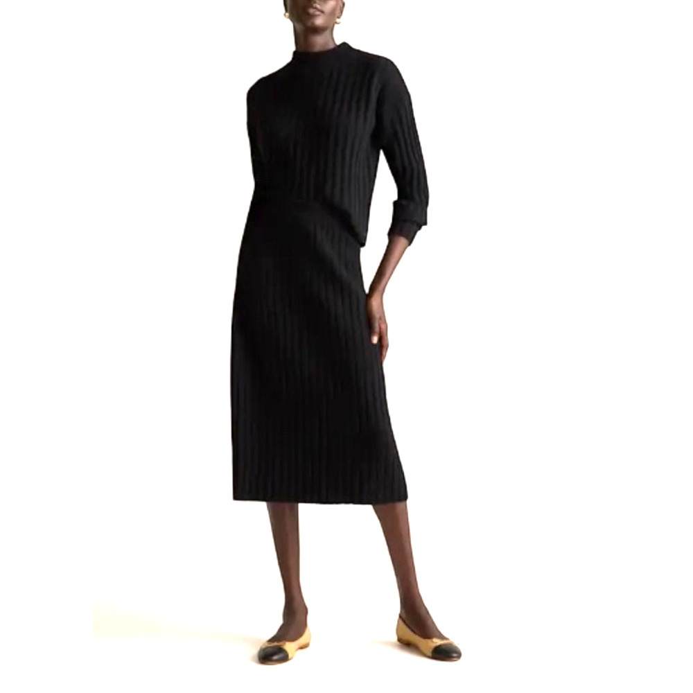 Quince Wm's Mongolian Cashmere luxury Midi Skirt  Sz Lg Black #03